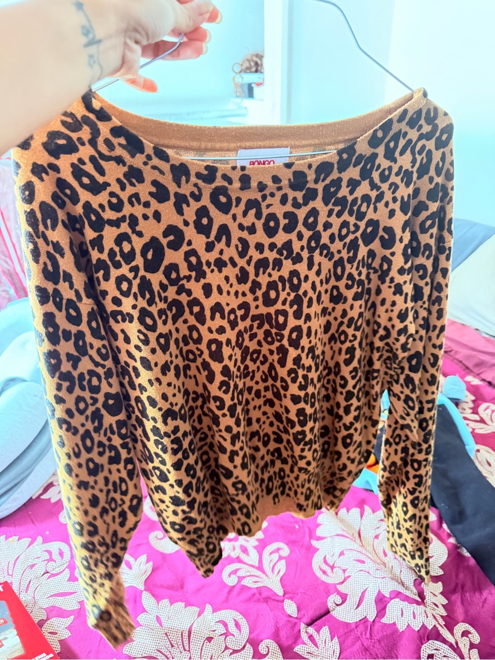 Leopard Print Crewneck Sweater - Brown/Black
